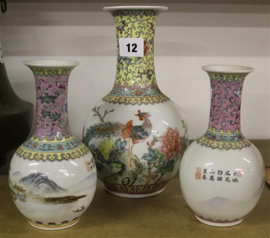 3 Chinese famille rose vases